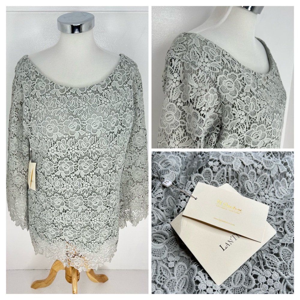 Lan Ting Bride NWT Gray Lace‎ Tunic Too XL Padded Bra Formal Wedding Cocktail